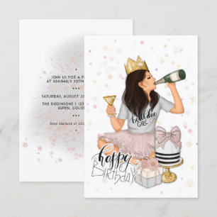 Invitation Fête d'anniversaire fille rose et or