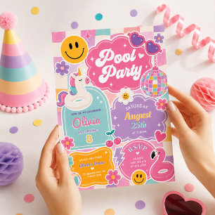 Invitation Fête d'anniversaire fille visage sourire rétro Gro