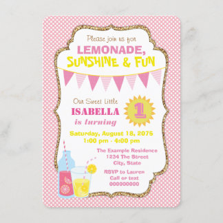 Invitation Fête d'anniversaire Filles Limonade Rose