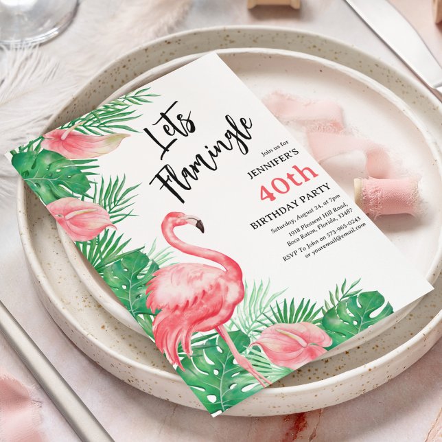Invitation Fête d'anniversaire Flamant Rose (Créateur téléchargé)
