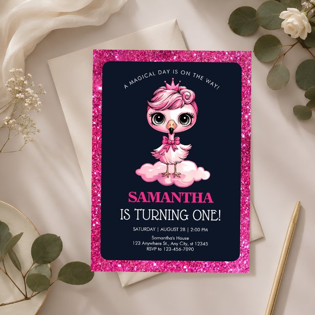 Invitation Fête d'anniversaire flamant rose pour bébé fille m (Créateur téléchargé)