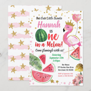 Invitation Fête d'anniversaire Flamant rose Watermelon Girl