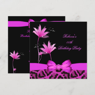 Invitation Fête d'anniversaire Fleur de léopard rose vif