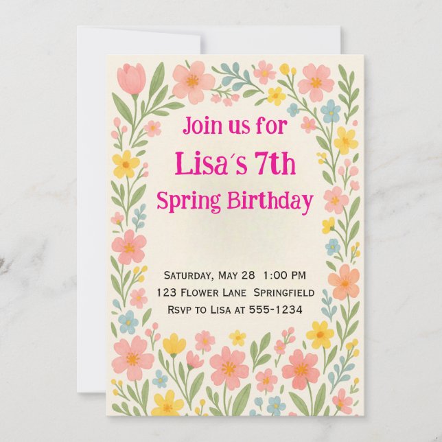 Invitation Fête d'anniversaire Fleur de printemps (Devant)