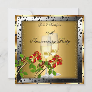 Invitation Fête d'anniversaire Fleur de rose rouge or