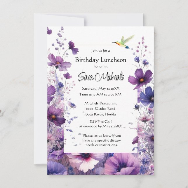 Invitation Fête d'anniversaire Fleur d'Hibiscus Pourpre  (Devant)