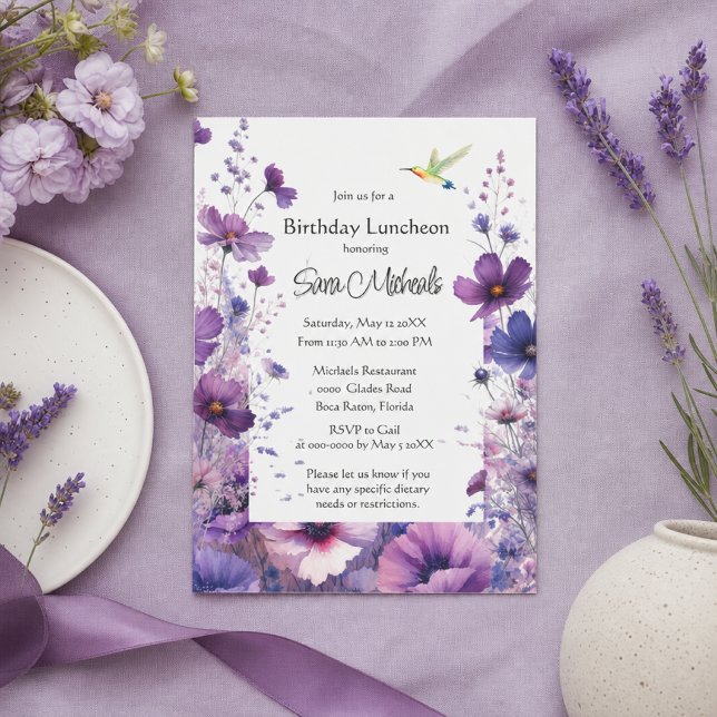 Invitation Fête d'anniversaire Fleur d'Hibiscus Pourpre  (Créateur téléchargé)