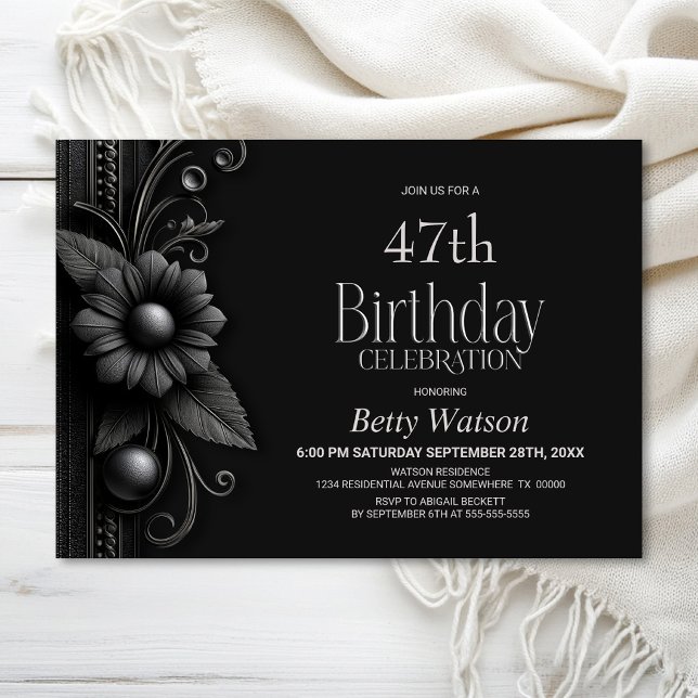 Invitation Fête d'anniversaire Fleur Grise Tout Âge (Créateur téléchargé)