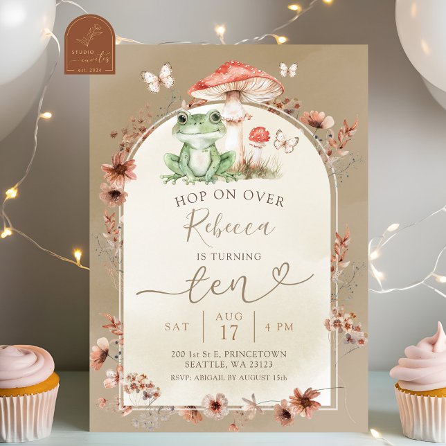 Invitation Fête d'anniversaire fleur sauvage Boho Grenouille  (Créateur téléchargé)