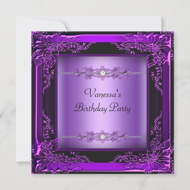 Invitation Fête d'anniversaire Fleur violet Image diamant (Devant)