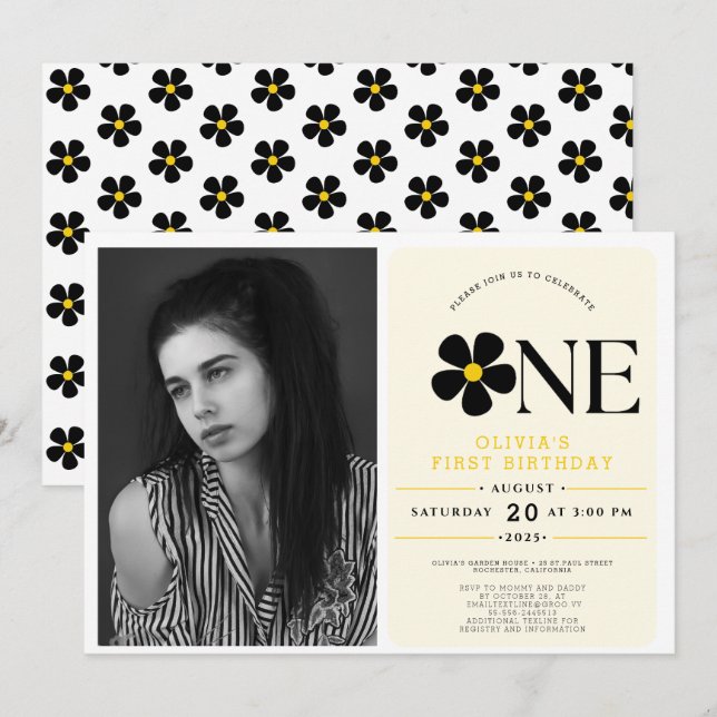 Invitation Fête d'anniversaire fleurie Onederful 1 an (Devant / Derrière)
