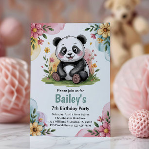 Invitation Fête d'anniversaire Fleurie Panda Jungle pour Enfa