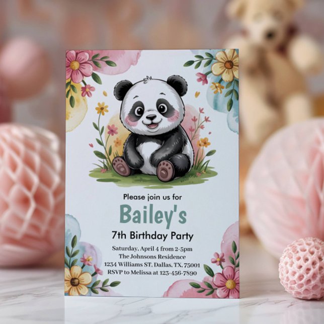 Invitation Fête d'anniversaire Fleurie Panda Jungle pour Enfa (Créateur téléchargé)