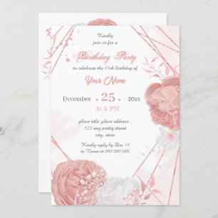 Invitation fête d'anniversaire fleurie rose et blanc