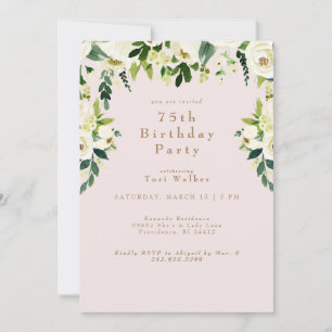 Invitation Fête d'anniversaire Fleurs Blanches en Cascade