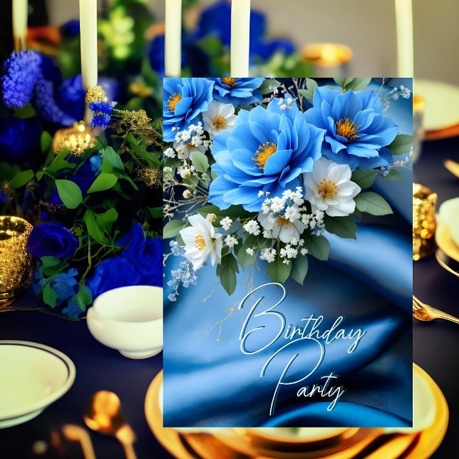 Invitation Fête d'anniversaire Fleurs en soie bleu bébé souff (Créateur téléchargé)