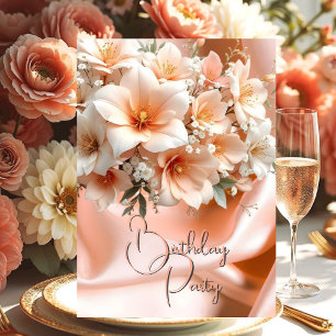 Invitation Fête d'anniversaire Fleurs en soie pêche rose