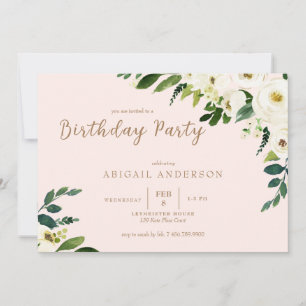 Invitation Fête d'anniversaire Fleurs qui dégoulinent Rose &