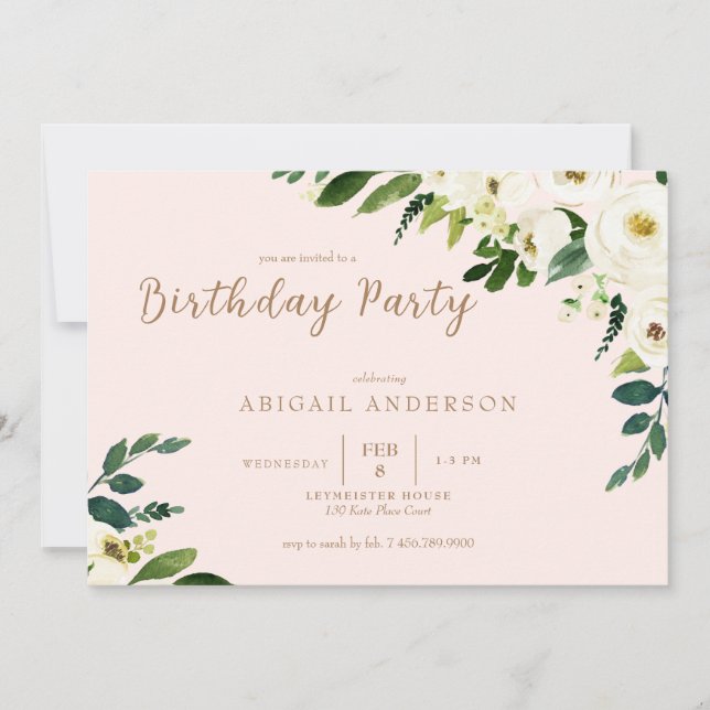 Invitation Fête d'anniversaire Fleurs qui dégoulinent Rose &  (Devant)