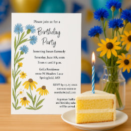 Invitation Fête d'anniversaire Fleurs sauvages aquarelle
