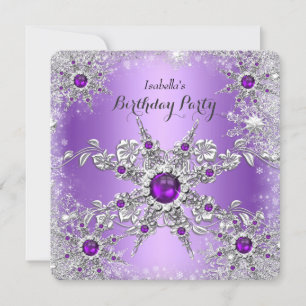 Invitation Fête d'anniversaire flocon de neige au lilas viole