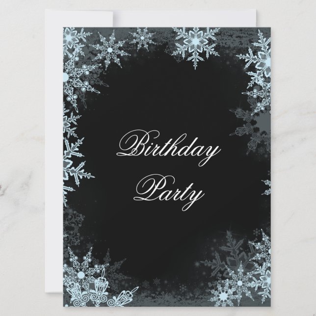 Invitation Fête d'anniversaire Flocon de neige bleu d'hiver (Devant)