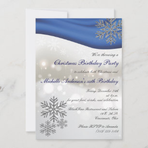 Invitation Fête d'anniversaire flocons de neige bleu royal ar