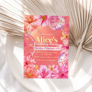 Invitation Fête d'anniversaire Floral Citrus Disco Rose Aquar