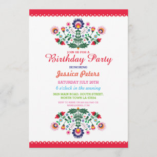 Invitation Fête d'anniversaire Floral Fiesta Mexicaine Viva N