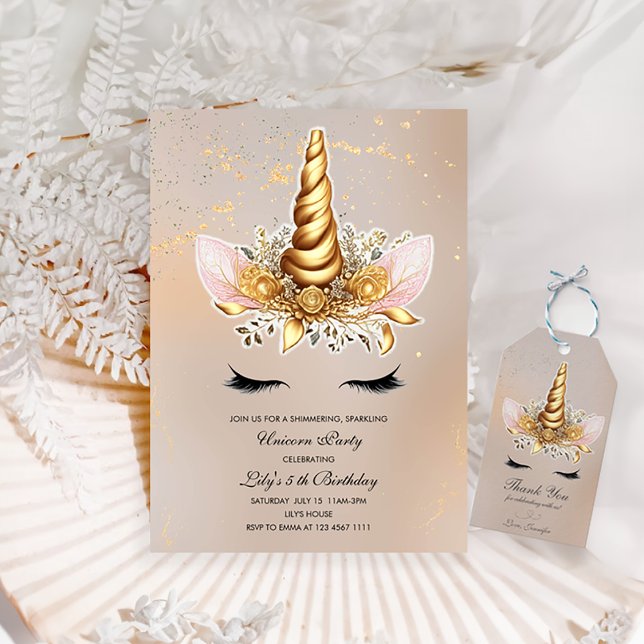 Invitation Fête d'anniversaire Floral Unicorn (Créateur téléchargé)