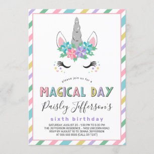 Invitation Fête d'anniversaire Floral Unicorn Pastel