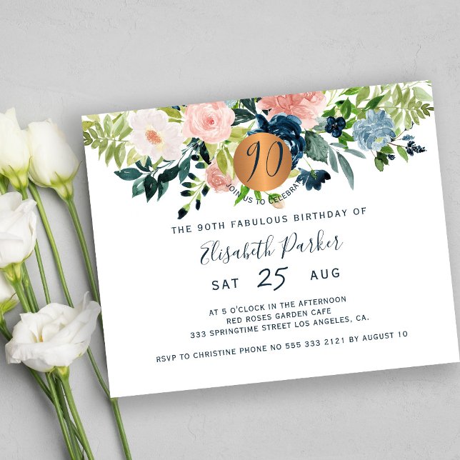 Invitation fête d'anniversaire florale 90 ans Budg (Créateur téléchargé)