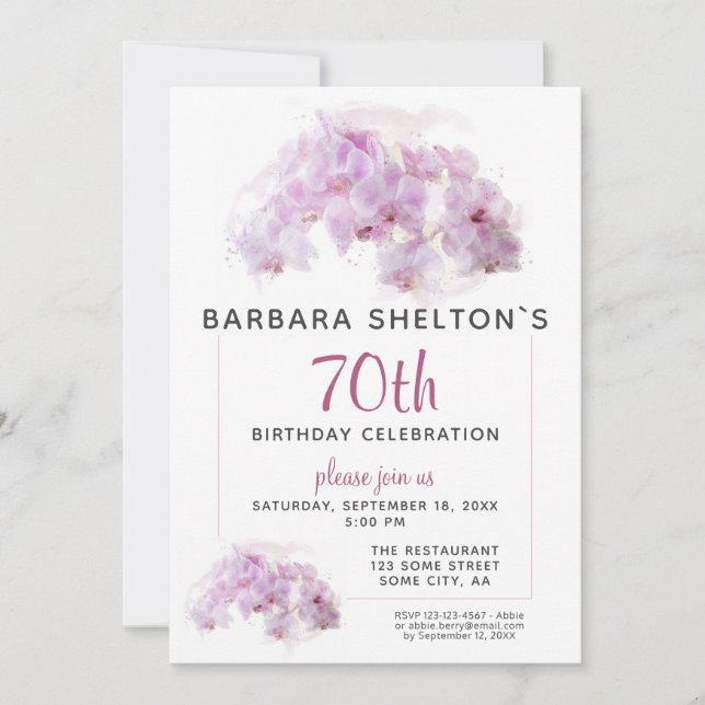 Invitation Fête d'anniversaire florale aquarelle Orchidée ros (Devant)