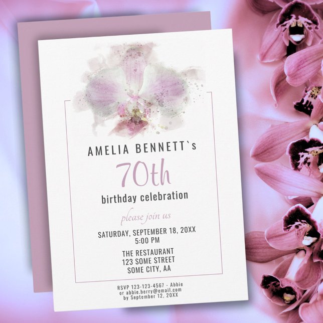 Invitation Fête d'anniversaire florale aquarelle orchidée ros (Créateur téléchargé)