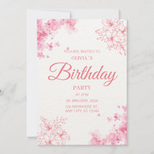 Invitation Fête d'anniversaire florale aquarelle rose blush
