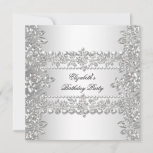 Invitation Fête d'anniversaire florale argentée élégante