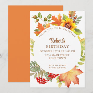 Invitation Fête d'anniversaire florale automnale élégante