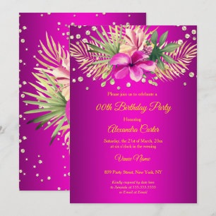 Invitation Fête d'anniversaire florale aux palmiers dorés ros