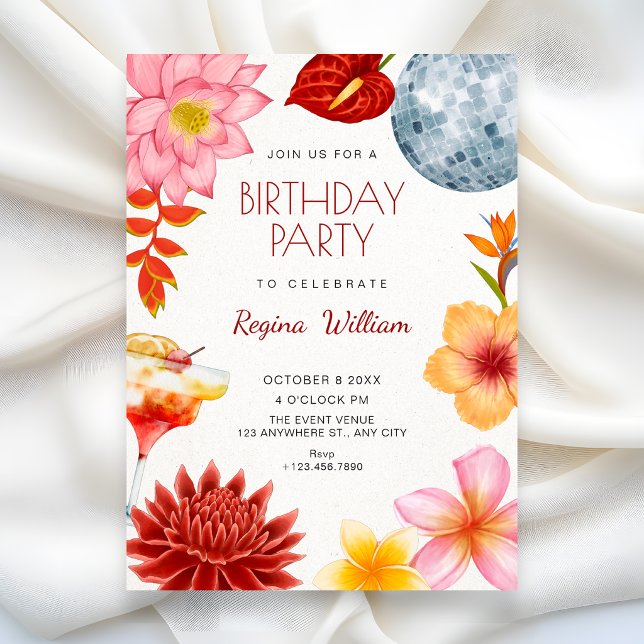 Invitation Fête d'anniversaire florale botanique artistique (Créateur téléchargé)