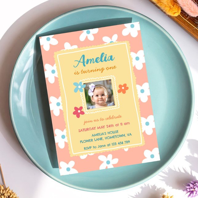 Invitation Fête d'anniversaire florale colorée (Créateur téléchargé)