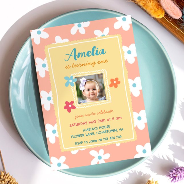 Invitation Fête d'anniversaire florale colorée (Créateur téléchargé)