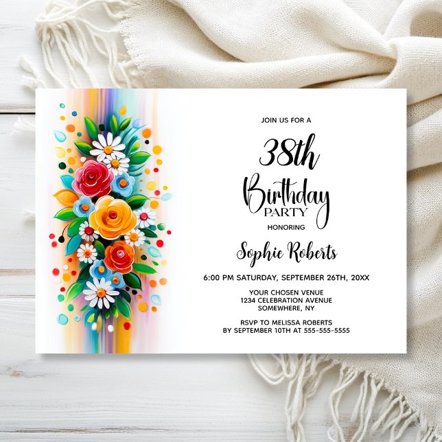 Invitation Fête d'anniversaire florale colorée (Créateur téléchargé)