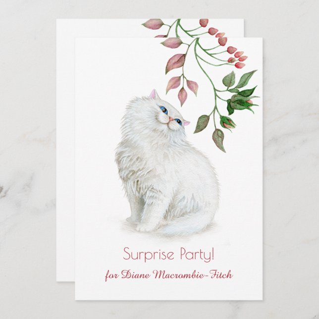 Invitation Fête d'anniversaire florale de chaton de vert (Devant / Derrière)