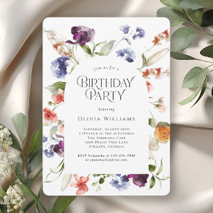 Invitation Fête d'anniversaire florale de fantaisie élégante
