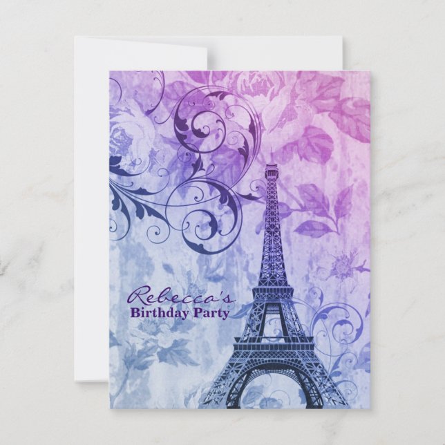 Invitation fête d'anniversaire florale de Paris de Tour (Devant)