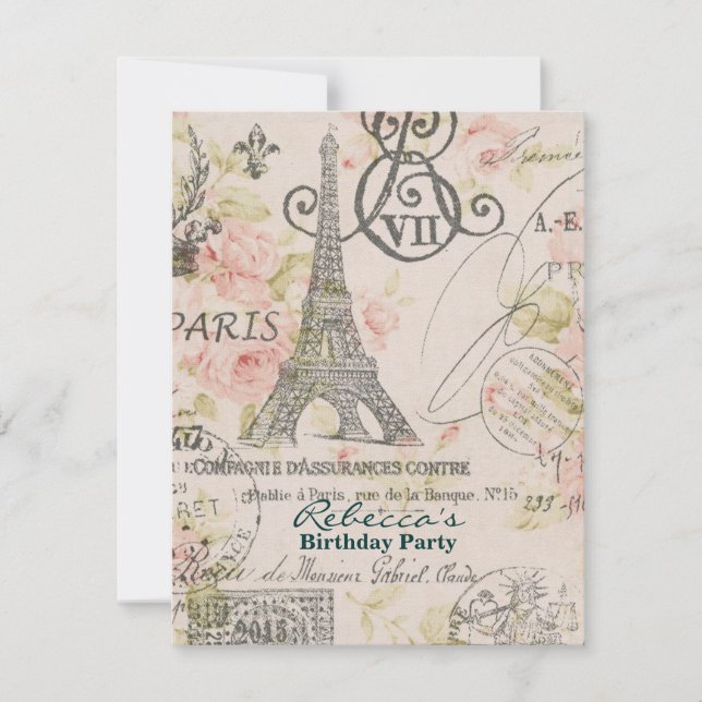 Invitation fête d'anniversaire florale de Paris de Tour (Devant)