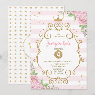 Invitation Fête d'anniversaire florale de rose de princesse