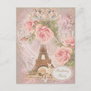 Invitation Fête d'anniversaire florale de Tour Eiffel chic