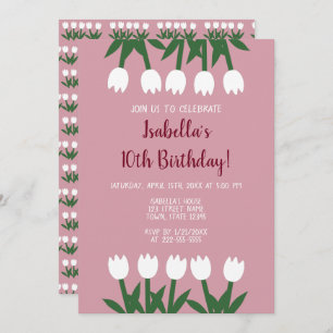 Invitation Fête d'anniversaire florale de tulipes de rose
