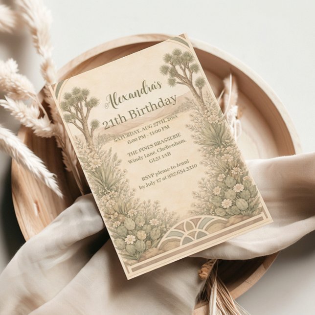 Invitation Fête d'anniversaire florale désertique neutre (Créateur téléchargé)